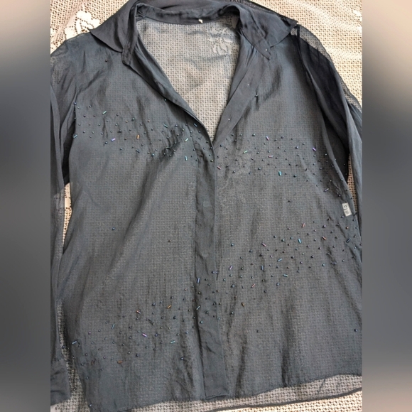 Vintage Organza Silk Sheer Beaded Y2K Blouse - Picture 6 of 7